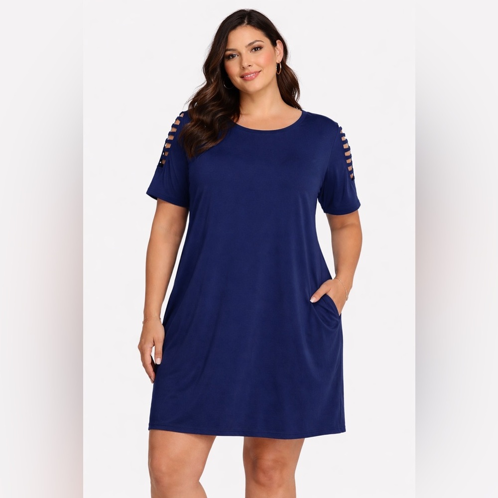 🚨 MICHAEL KORS NWT Blue Short Sleeve tunic pullover shirt Dress Sz 1X